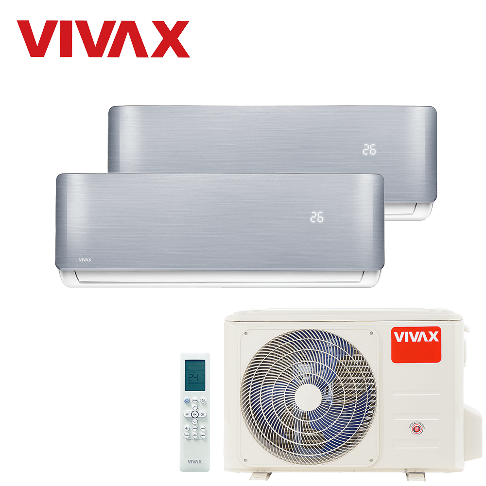 Aer conditionat multisplit Vivax 18000 BTU, 2 unitati R-design, 9+9 BTU, Silver