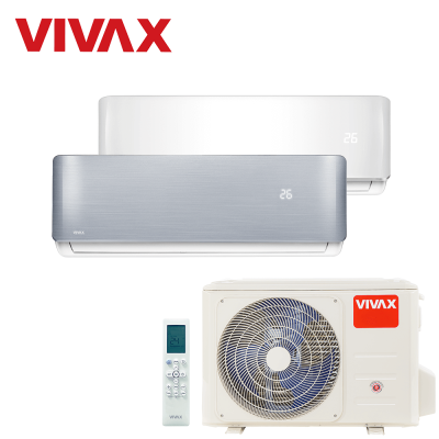 Aer conditionat multisplit Vivax 18000 BTU, 2 unitati R-design, 9+12 BTU, White/Silver