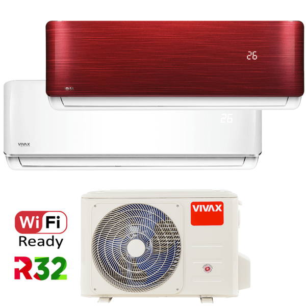 Aer conditionat multisplit Vivax 14000 BTU, 2 unitati R-design, 9+12 BTU, White/Red