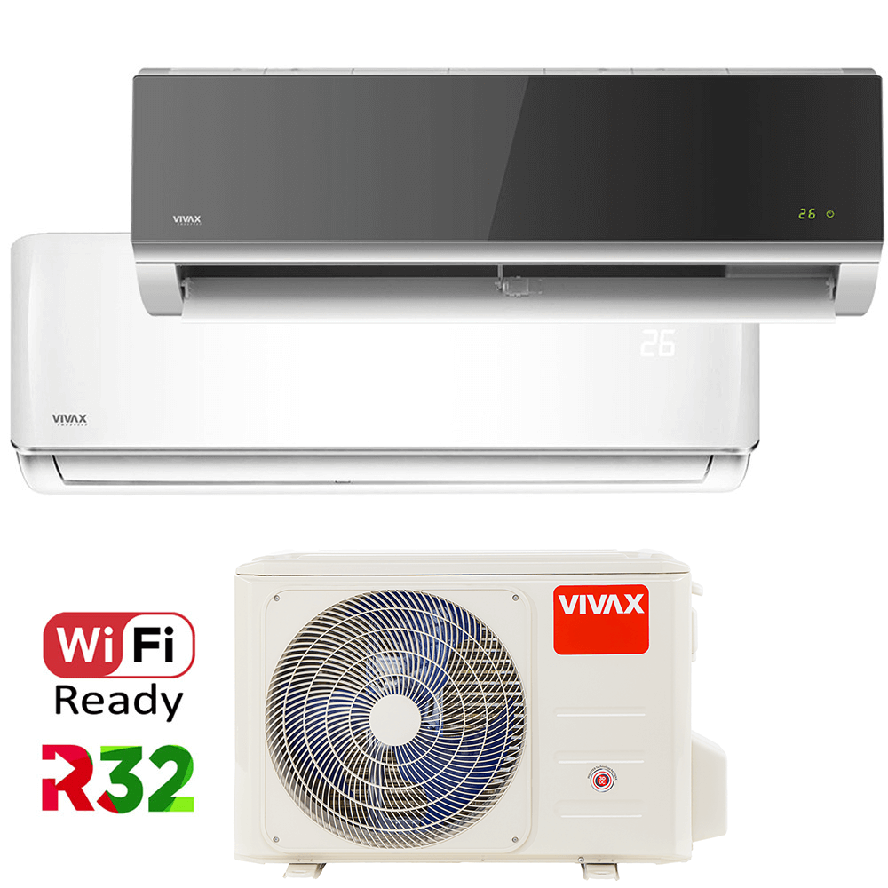 Aer conditionat multisplit Vivax 18000 BTU, 2 unitati R-design, 9+12 BTU, White/Silver Mirror