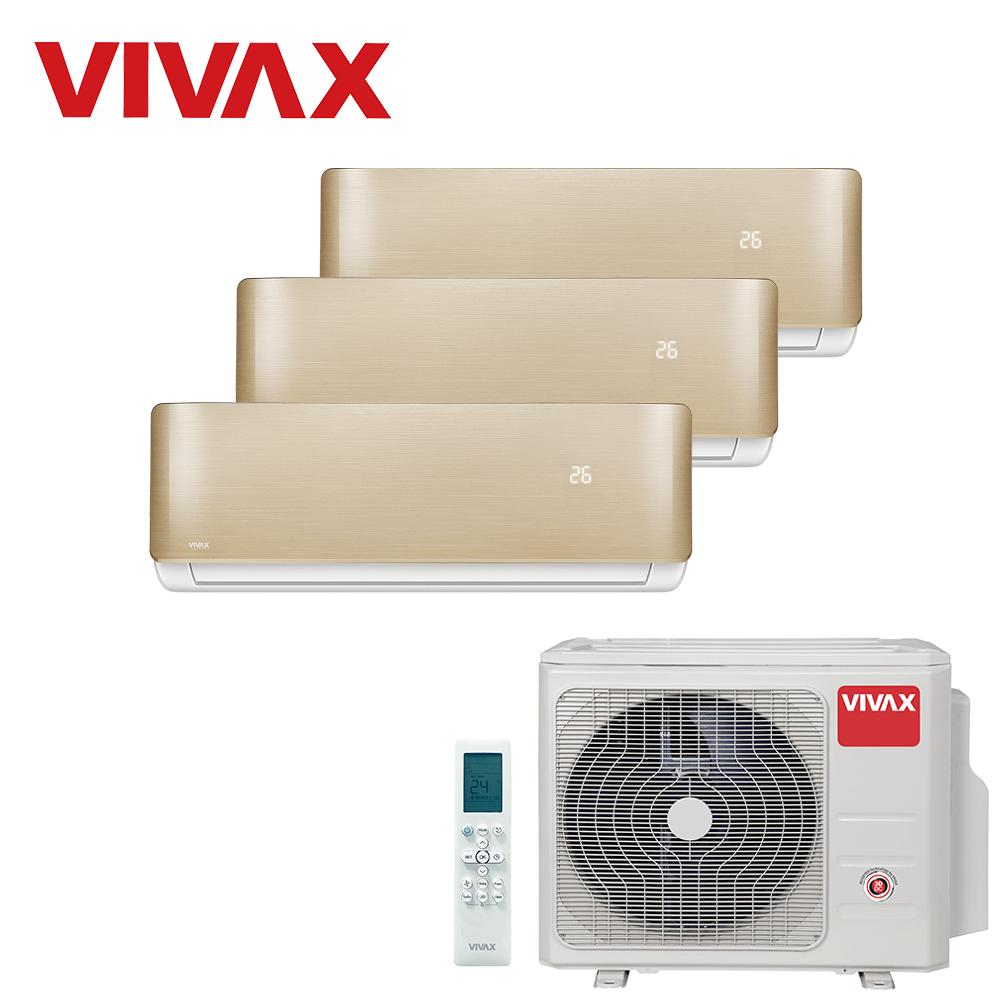 Aer conditionat multisplit Vivax 27000 BTU, 3 unitati R-design, 12+12+12 BTU, Gold