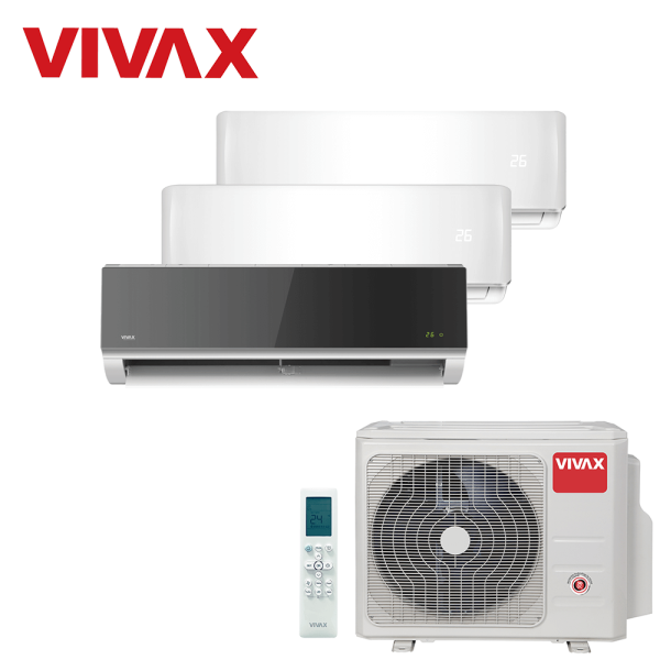 Aer conditionat multisplit Vivax 21000 BTU, 3 unitati R-design, 9+9+12 BTU, White/Silver Mirror