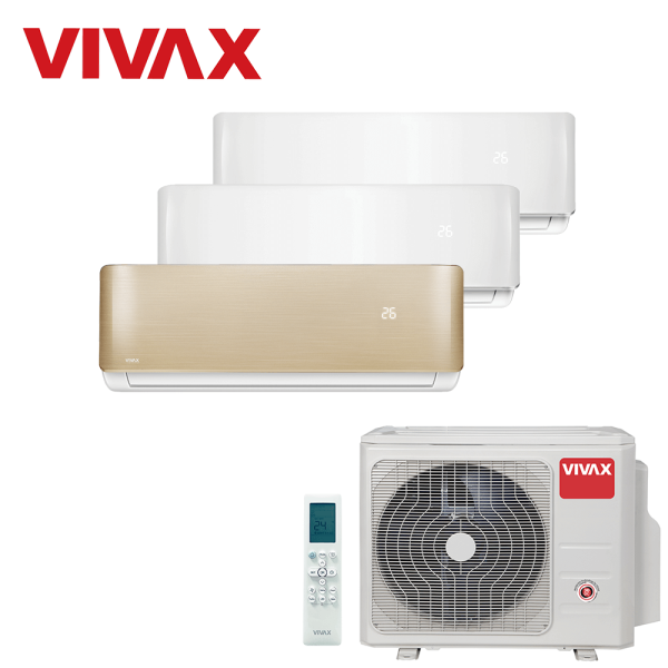 Aer conditionat multisplit Vivax 21000 BTU, 3 unitati R-design, 9+9+12 BTU, White/Gold